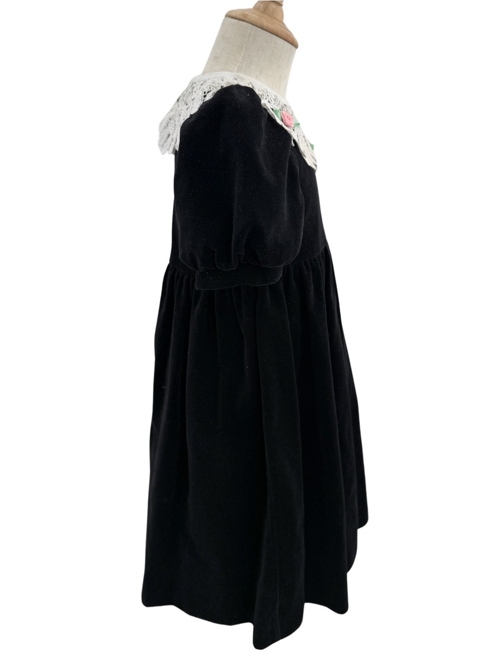 Vintage Sylvia Whyte Saks Fifth Avenue Pink Roses Black Velvet Dress Girls 4T - Picture 4 of 8